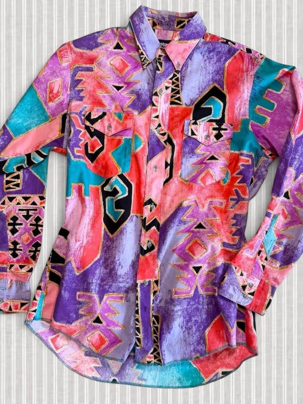 Vintage 90s Wrangler Southwestern Abstract Button Up Shirt USA Made